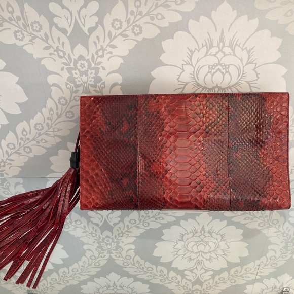 Gucci Python Tassel Clutch Wallet – Red with Bamboo Accent - Picture 1 of 9